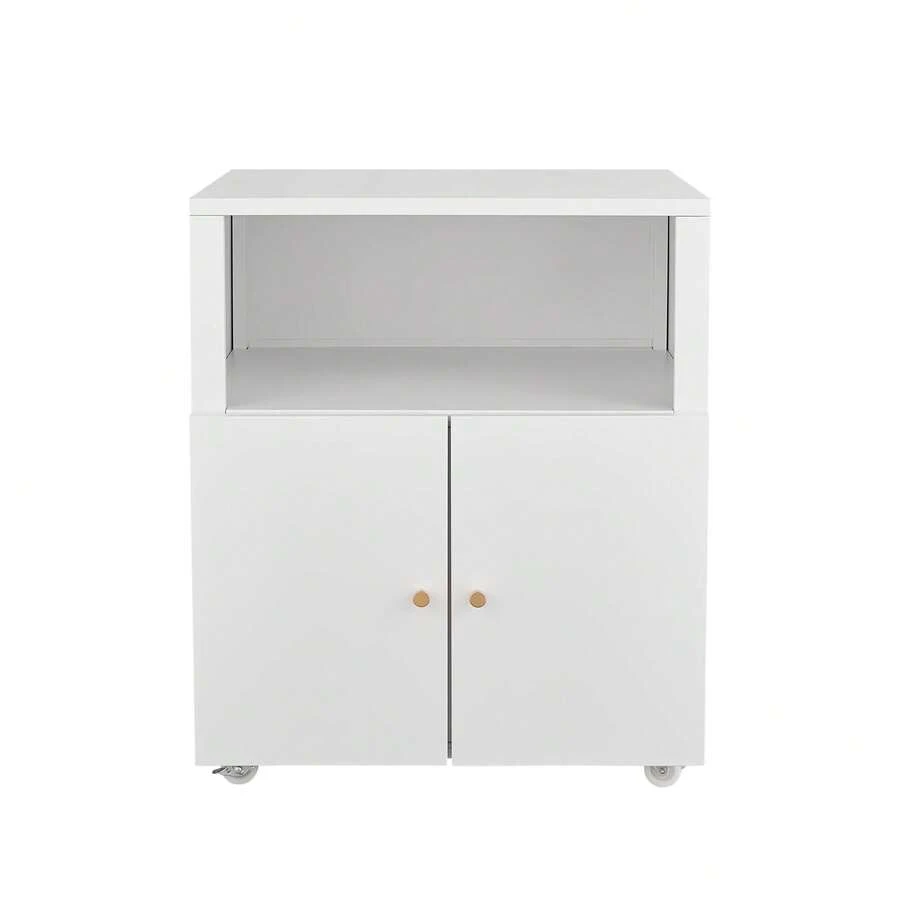 MUEBLE METÁLICO PARA IMPRESORA y ARCHIVADOR - Estante de 2 Niveles con Estante Ajustable y Puertas con Cerrojo, Organizador Móvil Bajo Escritorio - Blanco - Dos capas - Ver 1