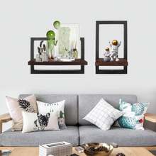 Square Floating Shelves, Framed Hanging Shelf For Wall Set Of 2/4, Decorative Modern Chic Plants Decor For Living Room Bedroom Bathroom Home Office, Solid Wood, L+S - 鏽棕色 - 查看 6