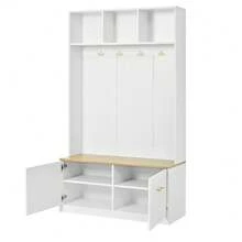 Hall Trees - Natural+White + MDF + Particle Board - View 10