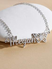 Personalized 12 Months Hollow Butterfly Customized English Name, Letter And Number Necklace, Stainless Steel Chain Personalized Pendant Necklace, Best Friend Gift, Fashion, Casual, Cute, Minimalist, Retro Customized, Unique Gift For Girlfriend, Mom, Family, Friends, Daughter, Grandparents - Frosted - View 3