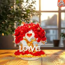 2D立体情人节浪漫水晶摆件，2D阳光心形图案，现代花卉亚克力桌面装饰，适用于卧室、办公室 - 彩色 - 查看 13