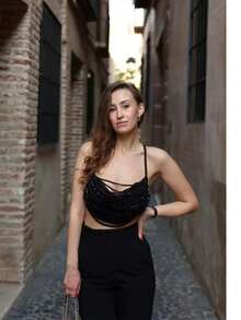1Pc High Quality Luxury Layered Pearl Women's Camisole Top Hand Knotted Fashion Sexy Pearl Body Chain - Black - View 3