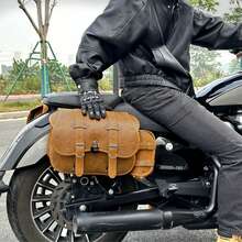 2pcs Brown Motorcycle Side Bags, Large Capacity Saddle Bags, Suitable For Various Motorcycle Models, Strap Design PU Tail Seat Bags, Outdoor Travel Equipment Tail Box Hanging Bags, Retro Tool Bags - Multicolor - View 6