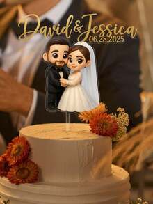 Customizable Transparent Acrylic Cartoon Wedding Cake Topper, Personalized Anime Character Cake Decor With Name And Date, Anniversary And Birthday Cake Topper - A-cartoon Lover Cake Label - View 6