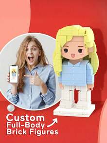 1pc Customized Brick Figure Over 300 Pieces Personalized Full Body Brick Figure For 1-2 People Custom Square Face Brick Portrait Mini Building Block Set Gift For Adults 14+ Years Old - Round Face Deluxe Edition - View 3