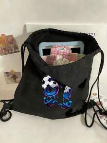 67 Letters Six Seven Print Women's Backpack - With 67 Number Design ,Neon Green And Turquoise Football Pattern With Drip Design, Suitable For Casual Of Fans And Players Backpack With Drawstring,Casual Foldable Shoulder Bag With Fixed Straps And Closure,Drawstring Gym Bags - Multicolor - View 2