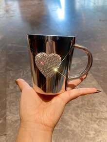 1pc 300ml Direct Drinking Water Cup, Highly Attractive Sparkling Artificial Diamond Milk/Juice/Coffee Cup With Handle, Large Capacity Suitable For Cold/Hot Drinks, Exquisite Gift - Silver - View 10