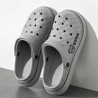 Spring/Summer EVA Soft Bottom Hollow Slippers, Men Outdoor Bear Print Breathable Slip-On Sandals, Casual Bathroom Fishing Shoes