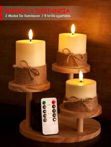Three Flameless Candle Lamps With A Retro Rope-Wrapped Design, Realistic LED Wicks, And A Twinkling Columnar Shape. Battery Powered, With Remote Control And 2/4/6/8-Hour Timer. Warm Candlelight And Retro Candle Lamps Suitable For Home, Wedding, And Holiday Party Decorations. - Warm white light - View 3