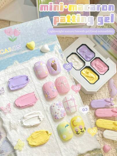 四色马卡龙迷你拍打胶，高饱和度，流行半固态指甲油胶，美甲沙龙DIY