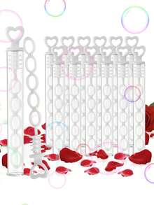 60支白色心形五孔泡泡棒，不含泡泡液，派对礼品，节日聚会用品，派对礼物，助兴道具，手动吹泡泡玩具，12/36/48/60支装 - 彩色 - 查看 2