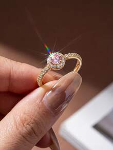 1pc Elegant Round Micro-Inlaid 925 Sterling Silver Ring, Delicate & Compact, Suitable For Dates, Daily Wear Or Gift - Round Diamond Ring - View 2