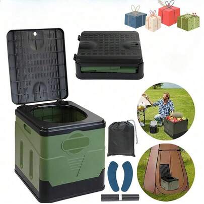 20L Outdoor Temporary Folding Toilet – Portable & Hygienic Mobile Toilet With Storage Bag, Disposable Garbage Bags & Comfort Seat Cushion – Essential For Camping, Road Trips & Emergency Preparedness – Ideal Gift For Adventurers & Outdoor Enthusiasts