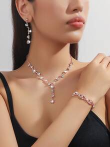 Flower Necklace, Earrings And Bracelets, Ring Jewelry Set, Exquisite And Versatile, High-End Texture, Suitable For Women's Daily Commuting, Campus Dating, Weddings, Parties And Valentine's Day Holiday Gifts - Silver - View 14