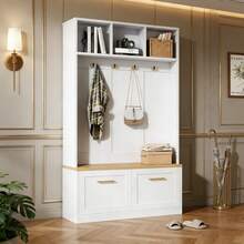 Hall Trees - Natural+White + MDF + Particle Board - View 1