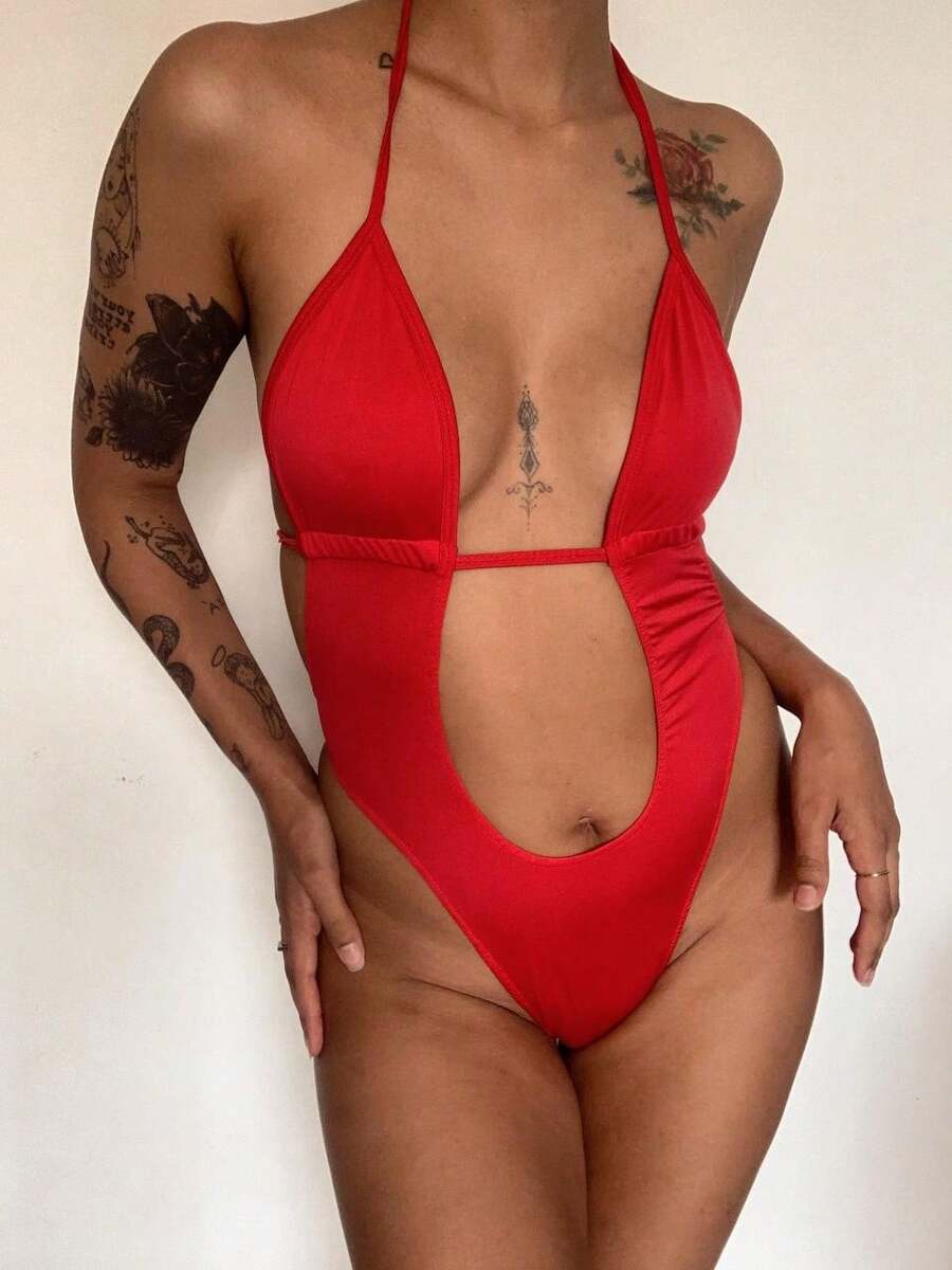 Bodysuit/Swimsuit With A Low-Cut Front - Tie Closure And High Waist - Bia Miranda - Đỏ - Xem 1