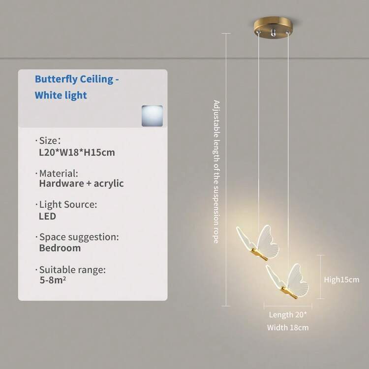 XINGOO 1 Light/2 Lights /3 Lights Butterfly Pendant Light, Modern Acrylic Lampshade, LED Gold Pendant Light, Suitable For Stairs, Kitchen, Dining Table, Bedside Table, Children's Room Decoration, Girls' Bedroom, 3000k Warm Light, 6000K White Light 110-230V - Butterfly - View 17