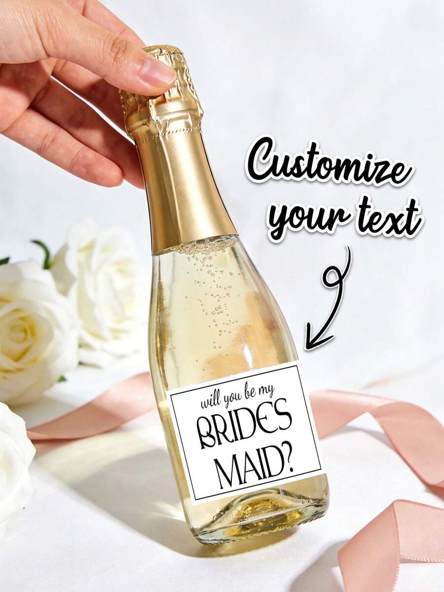 10pcs Customized Mini Champagne Bottle Labels, Printed Bridesmaid Proposal Champagne Label, Customize Photo And Text, Will You Be My Bridesmaid Maid Of Honor Gift Bridesmaid Proposal - Multicolor - View 1