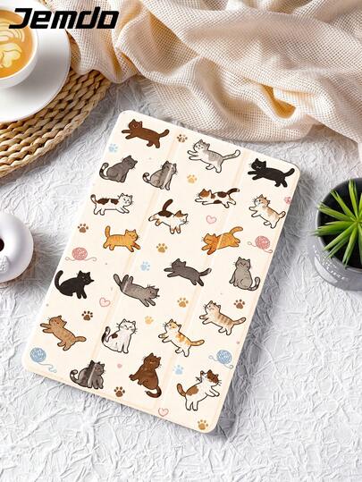 1 pieza Funda protectora para tableta con diseño de gato y pata de gato, carcasa protectora plegable de triple pliegue, compatible con 10.2" (A16) 11" 11th Gen 2025/ 9th/10th Gen, Galaxy Tab A8 10.5" 2022, Matepad 10.4/Tab, anti-caída, con ranura para lápiz, compatible con función de suspender/activar, regalo romántico