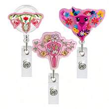 1 Peça Carretel Retrátil Floral, Suporte Expansível para Crachá com Flor de Útero de Acrílico, Adequado para Enfermeiras, Médicos, Voluntários, Clipes de Cartão de Identificação de Professores - Multicolorido - Visão 1