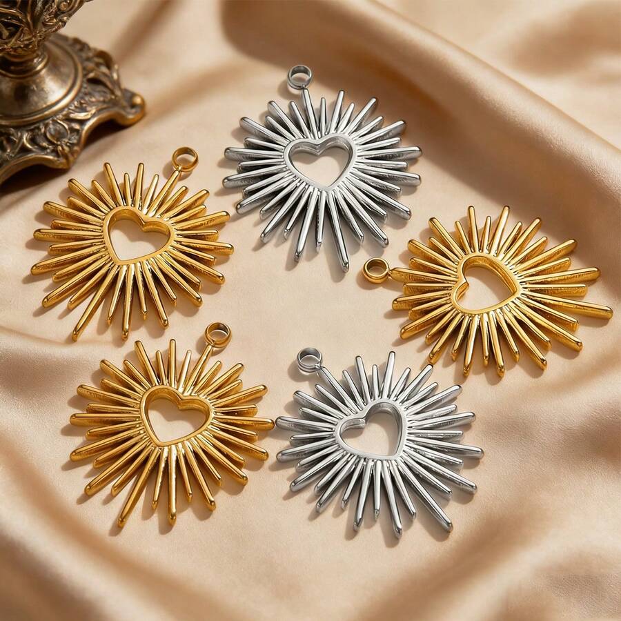 2/4件套不锈钢时尚镂空心形吊坠，项链，耳环，DIY首饰配件，情人节礼物 - 心形吊墜 - 查看 1