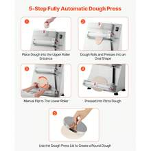 Rodillo laminador de masa para pizza , prensa semiautomática de acero inoxidable de 3 a 16 pulgadas, máquina eléctrica comercial para hacer pasta de 390 W, 260 piezas por hora, grosor ajustable, con tapa de prensa de masa - Plateado - Ver 4