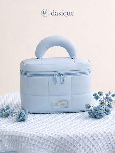  Dasique 1件装蓝色拉链化妆包，时尚休闲大容量便携拉链化妆包，旅行文具收纳包，度假必备化妆包，可装化妆棉、有线耳机、耳塞、耳机等。