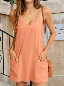 Women's Summer Mini Dress Casual Workout Tennis Dress With Shorts Sleeveless Althletic Dresses - Hồng - Xem 2