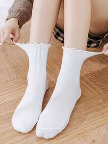 6 đôi tất cổ ngắn viền bèo cho nữ, tất cotton thoáng khí phù hợp với đồng phục JK và phong cách Lolita, màu đen trắng. - Nhiều màu - Xem 3