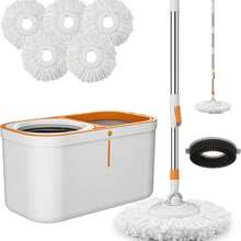 Spin Mop Bucket With  System Extended Mop Handle 61"Mop And Bucket For Floors Cleaning With 5 Replacement Head Refill 1 Cleaning Brush Head - A - View 2