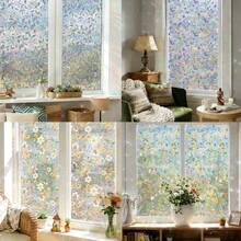 1/6pcs Daffodil Pattern Colored Glass Sticker, Static Cling Rainbow Prism Effect Privacy Protection Decal, Suitable For Home Kitchen Bedroom Bathroom Decor, Spring Countryside Style Art - Floral Colored Film - View 5
