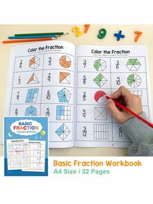 Cuaderno de práctica de fracciones, materiales de aprendizaje de matemáticas, ayudas didácticas cognitivas de matemáticas, útiles escolares de fantasía, adecuados como recompensas de aprendizaje, regalos para vacaciones o cumpleaños, útiles para volver a la escuela, papelería, suministros de aprendizaje de fracciones para el hogar y el aula, herramientas de aprendizaje de fracciones de matemáticas - Multicolor - Ver 2