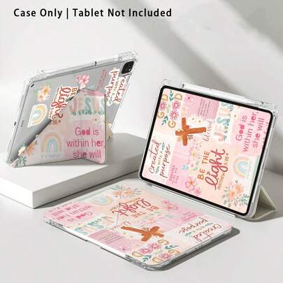 1pc Easter Cross Pattern Acrylic Crystal Flat Tablet Protective Case With Stand, Compatible With Samsung, Honor, Apple And Other Brands, Foldable Anti-Bending, Silicone Reinforced Corners, Auto Wake/Sleep Function, Built-In Pen Slot, Multi-Angle Foldable Stand - Perfect Daily Protection, Ideal Gift For Holidays