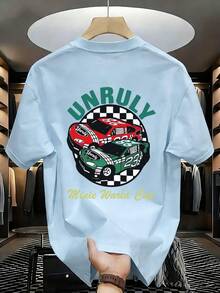 Tween Boys' Graphic Print Short Sleeve T-Shirt, Student Youth Casual Summer Top - Baby Blue - View 1