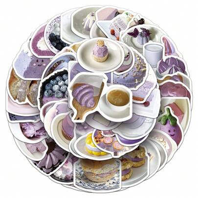 50张芋泥甜食可爱趣味美学贴纸涂鸦防水贴纸套装，适合成人青少年装饰行李箱、水瓶、DIY手机、笔记本电脑、滑板、行李箱、头盔等，自粘式