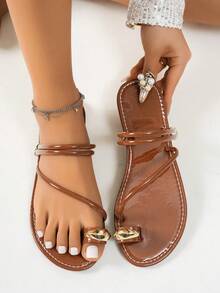 Sandalias negras de doble uso para mujer, chanclas de red de verano estilo celebridad, pantuflas planas versátiles y a la moda para la playa - Marrón - Ver 11