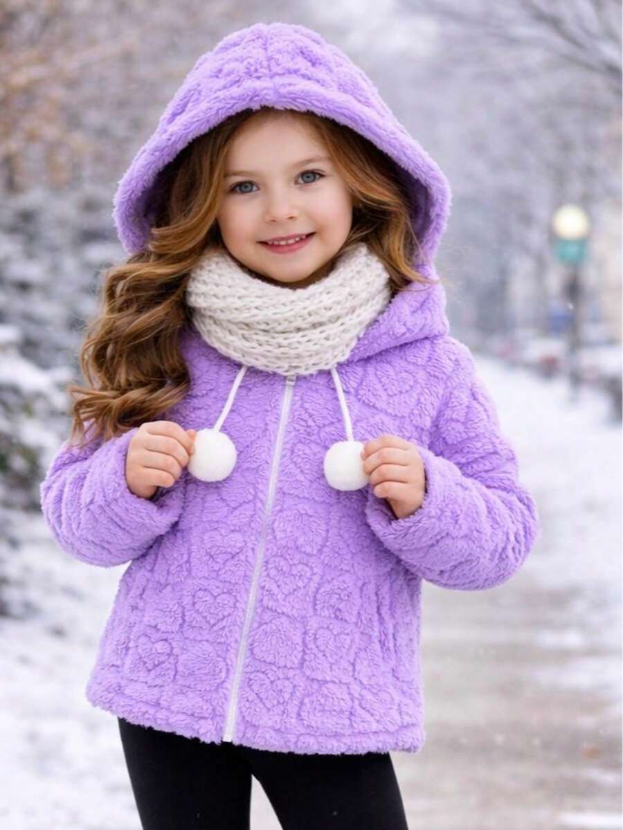 Warm Children's And Youth Teddy Jacket With Hood. - Lilac Purple - View 1