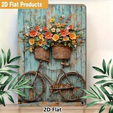 2D平面复古自行车木质墙饰，单件装 - 彩色花卉图案木质装饰品，适合作为农舍、办公室、咖啡馆或俱乐部的装饰礼品，墙面艺术标牌 | 花卉自行车设计 | 木质墙饰 - 彩色 - 查看 4