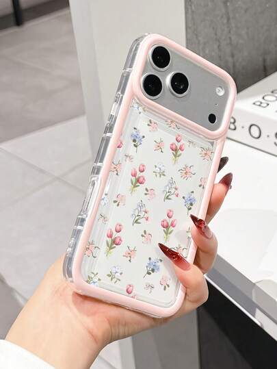 1pc Fashionable Tulip Flower Contrast Color Design Transparent Anti-Drop Cute Phone Case, Compatible With Iphone 15/15 Pro Max/13/11/12/14/Mini And S21/S22/S23/S24/S25 Plus/Ultra, 17/17 Pro/17 Pro Max/Air, 16/16 Plus/16 Pro/16 Pro Max Soft Shell