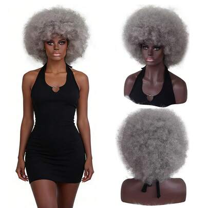 Silver Gray Exaggerated Afro Wig, Voluminous & Hair-Thickening Effect, Versatile Headpiece For Daily Commutes & Party Carnivals