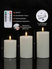 This 3-Pack Of Electronic Flameless Candles Comes With A Remote Control And Timer Function, Allowing You To Set A Timer For 2/4/6/8 Hours. It Features A Realistic Flickering Flame Effect, Requires No Open Flame, Has A Long Lifespan, And Is Suitable For Parties, Weddings, Festivals, Family Gatherings, And Everyday Use. - Off White - View 9