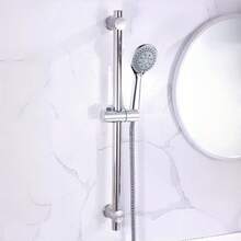 Shower Head & Slide Riser Rail Bracket Kit Chrome Adjustable Set With Soap Dish - Shower Head + Shower Base + Hose - View 8