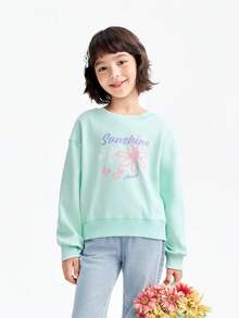 Annil Girls' Round Neck Long Sleeve Short Sweatshirt, New Spring Style, Cute, Sweet Print, Elastic And Loose Fit - Cobblestone Color - View 11