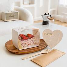 5 piezas/10 piezas/15 piezas Cajas de papel para cupcakes con ventana transparente, adecuadas para muffins, pasteles, postres, té de la tarde, tartas mousse, embalaje para hornear - color aleatorio - Ver 2