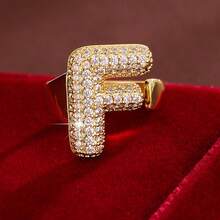 1pc English Letter Design Cubic Zirconia Inlaid Adjustable Open Ring For Women - Multicolor - View 52
