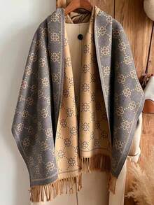 1pc Khaki Gray Autumn/Winter New Scarf For Women, Double-Sided Faux Cashmere European And American Style Core Yarn High-End Scarf, Dual-Use Shawl - Champagne - View 2