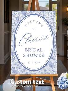Customizable Bridal Shower Welcome Sign, Blue Floral Pattern Personalized Wedding Party Welcome Sign, Custom Bridal Party Decoration, Foam Board Welcome Sign Suitable For Display On An Easel. - Multicolor 01 - View 1