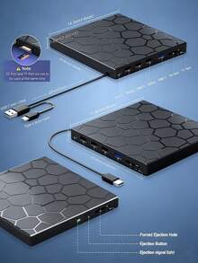 Unidad externa de DVD portátil | Interfaz dual USB 3.0 y Tipo-C Grabadora/Reproductora de CD/DVD | Universal para portátil, escritorio, PC, Windows, Linux, dispositivos iOS | Diseño compacto y ultradelgado | Plug and Play | Negro - Negro - Ver 4