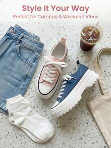 Women's Casual Thick-Soled Canvas Athletic Sneakers For Everyday Wear - Baby Blue - View 1