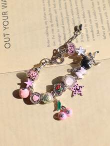 1pc Pink Leopard Print Star Girl Charm Bracelet, 1pc Cherry Heart 8 Ball Bracelet, 1pc Cute Bow Bracelet, 1pc Pink Star Cherry Bracelet - Silver - View 7